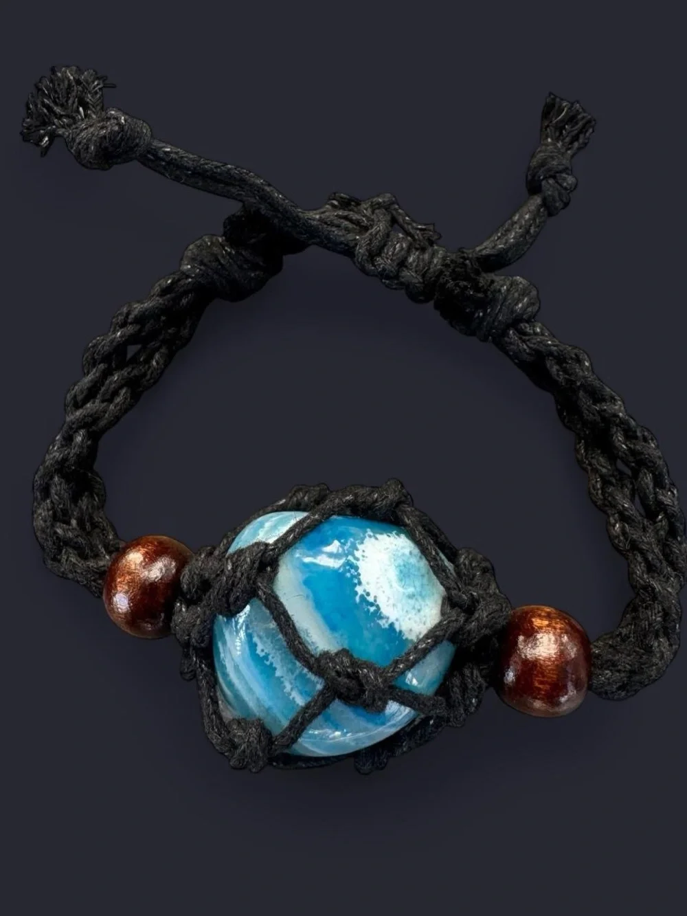Blue Striped Agate Stone Macrame Bracelet